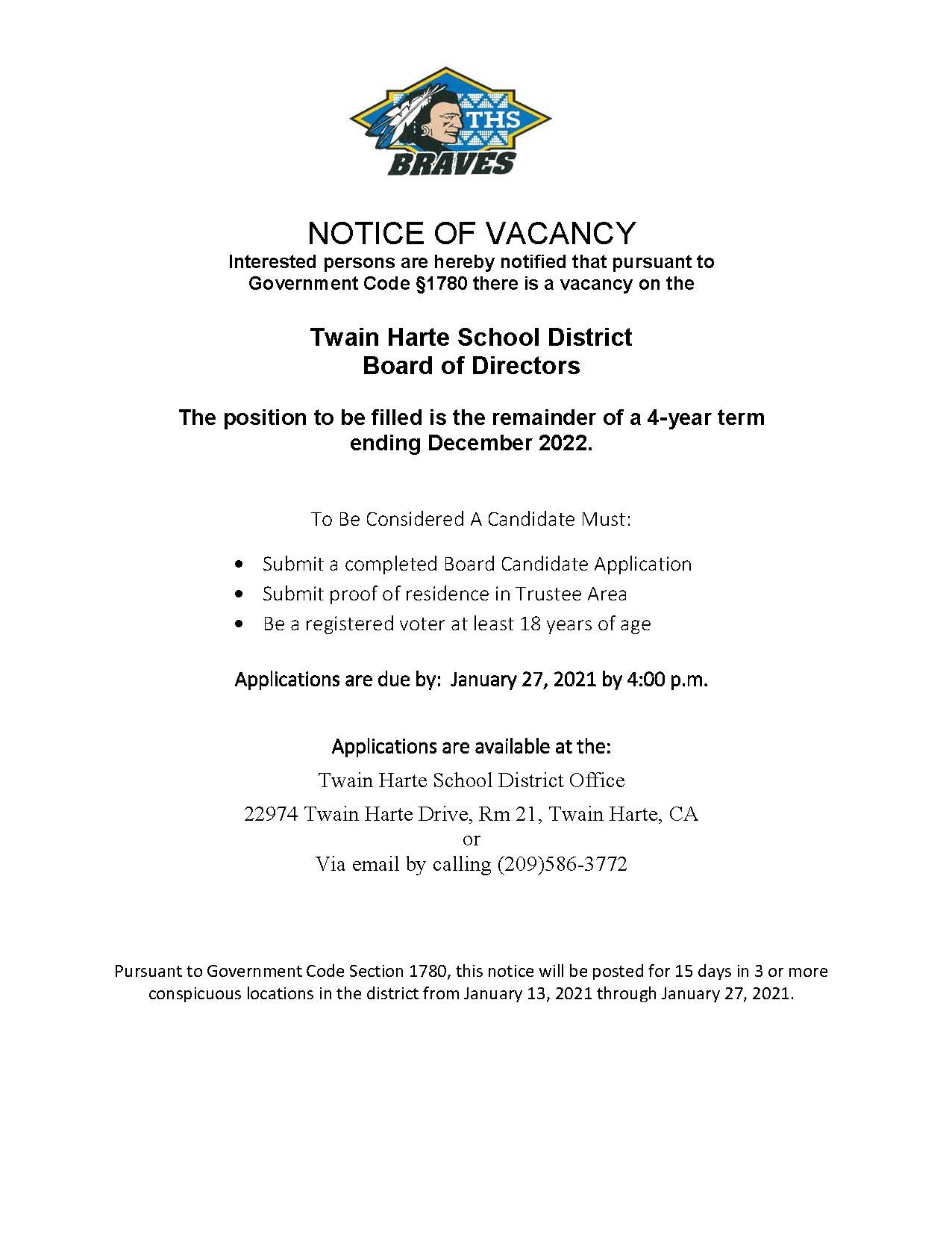 Board Member Vacancy